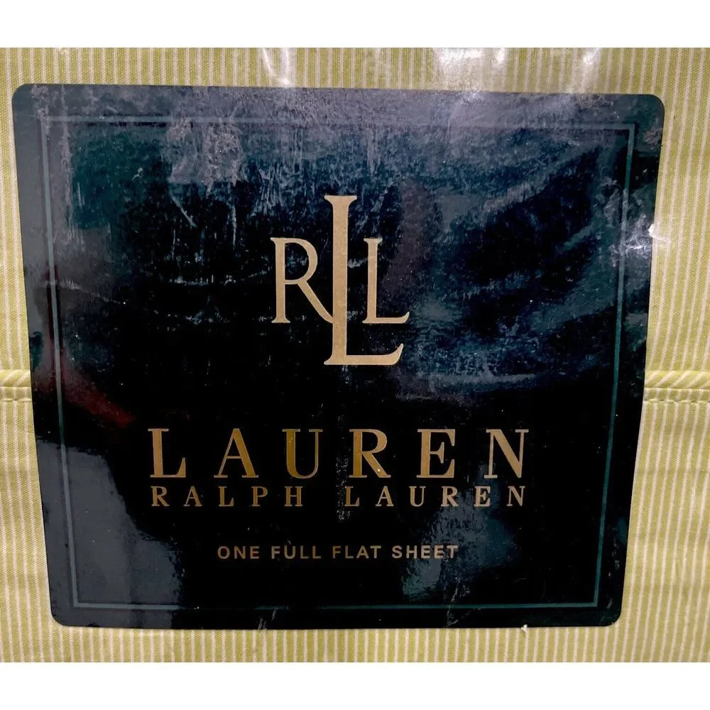 Vintage LAUREN Ralph Lauren Crystal Cay Lime Striped‎ Full Flat Sheet NEW SEALED